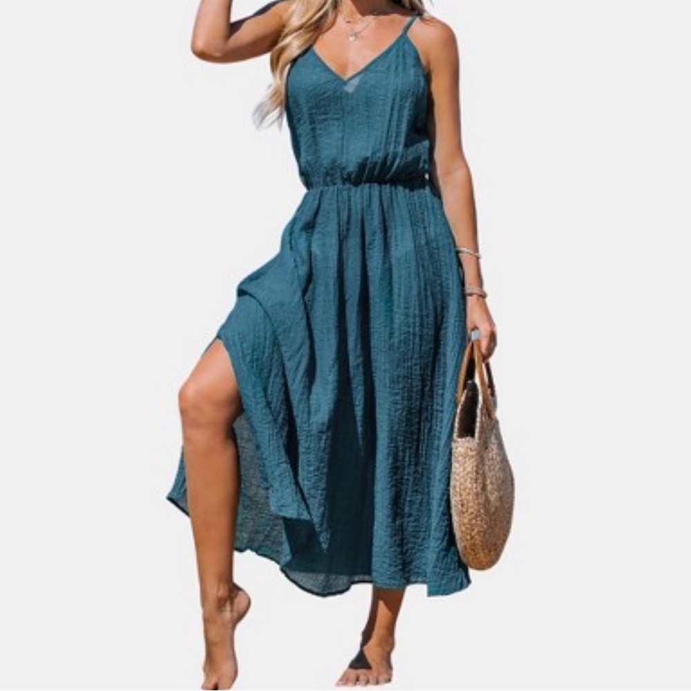 Cupshe V-Neck Maxi Blue Cover Up Dress